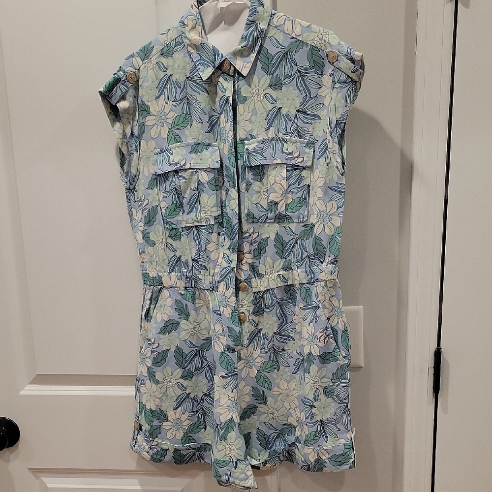 LOFT Floral Dress in Blue and Green